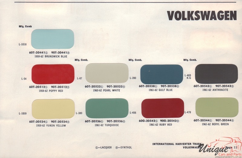 1961 Volkswagen Paint Charts Martin-Senour 1